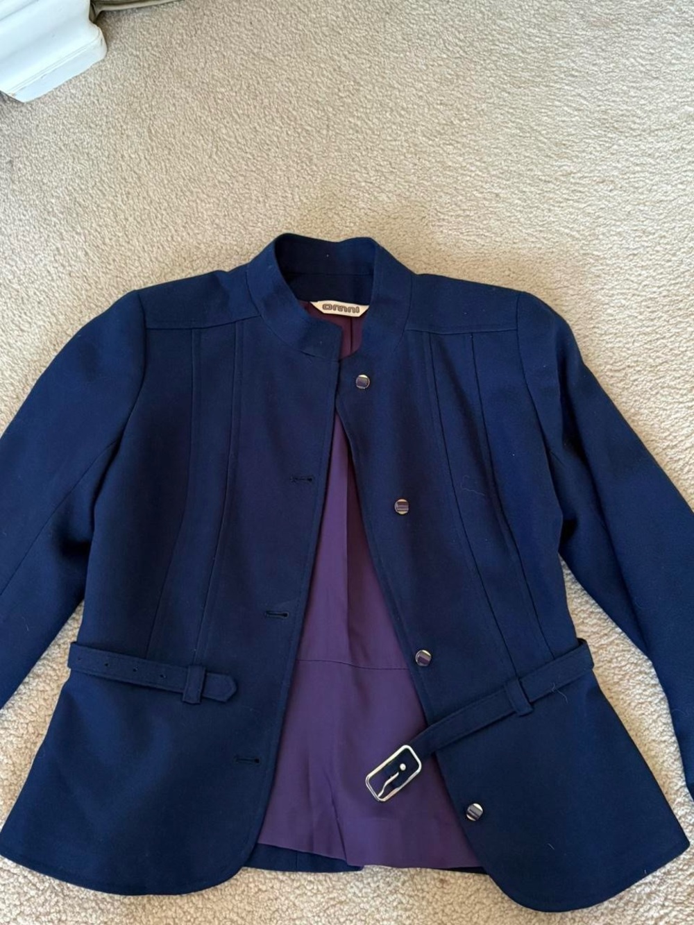 Structured Navy Blue Belted Women's Blazer